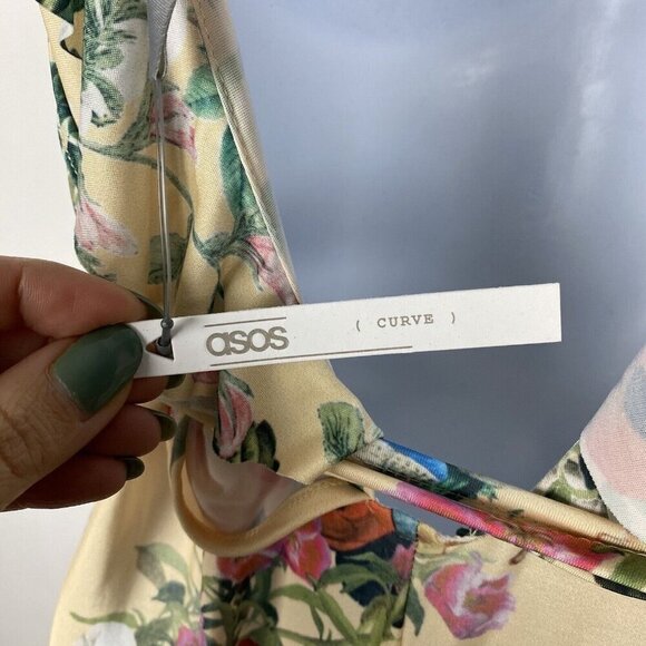 Asos Curve Maxi Dress Size 16 Floral Ruffle Wrap Tie Sleeveless V-Neck Low Back - Picture 10 of 14